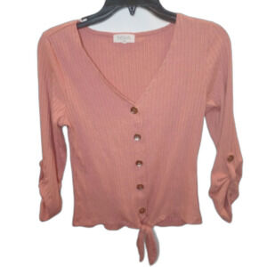 FULL CIRCLE TRENDS Peach coral Womens Large shirt fall casual juniors school